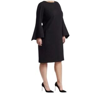 Lafayette 148 New York Dress Women XL Black Ponte Knit Bell Sleeve Shift Paloma
